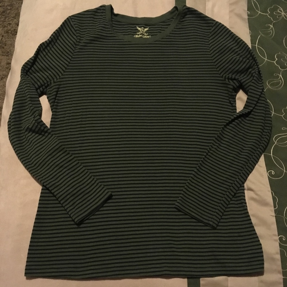 Green/black striped long sleeve top, XL